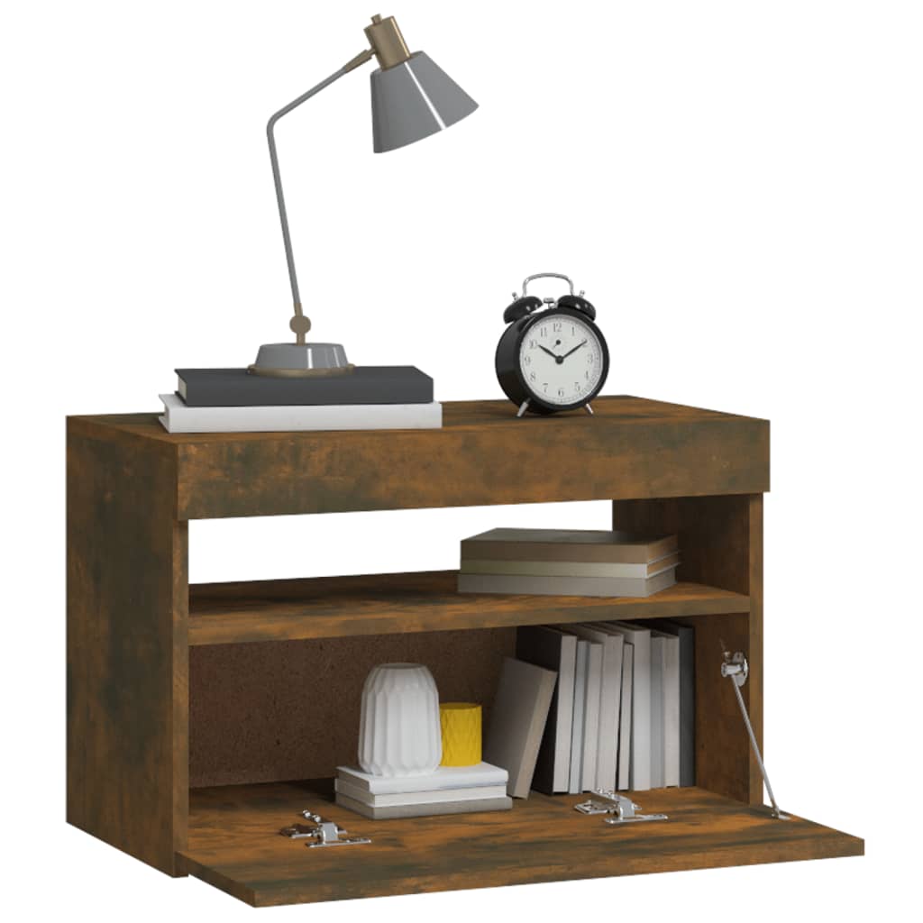 Vidaxl LED Nightstand, Smoked Oak, 60X35X40 Cm