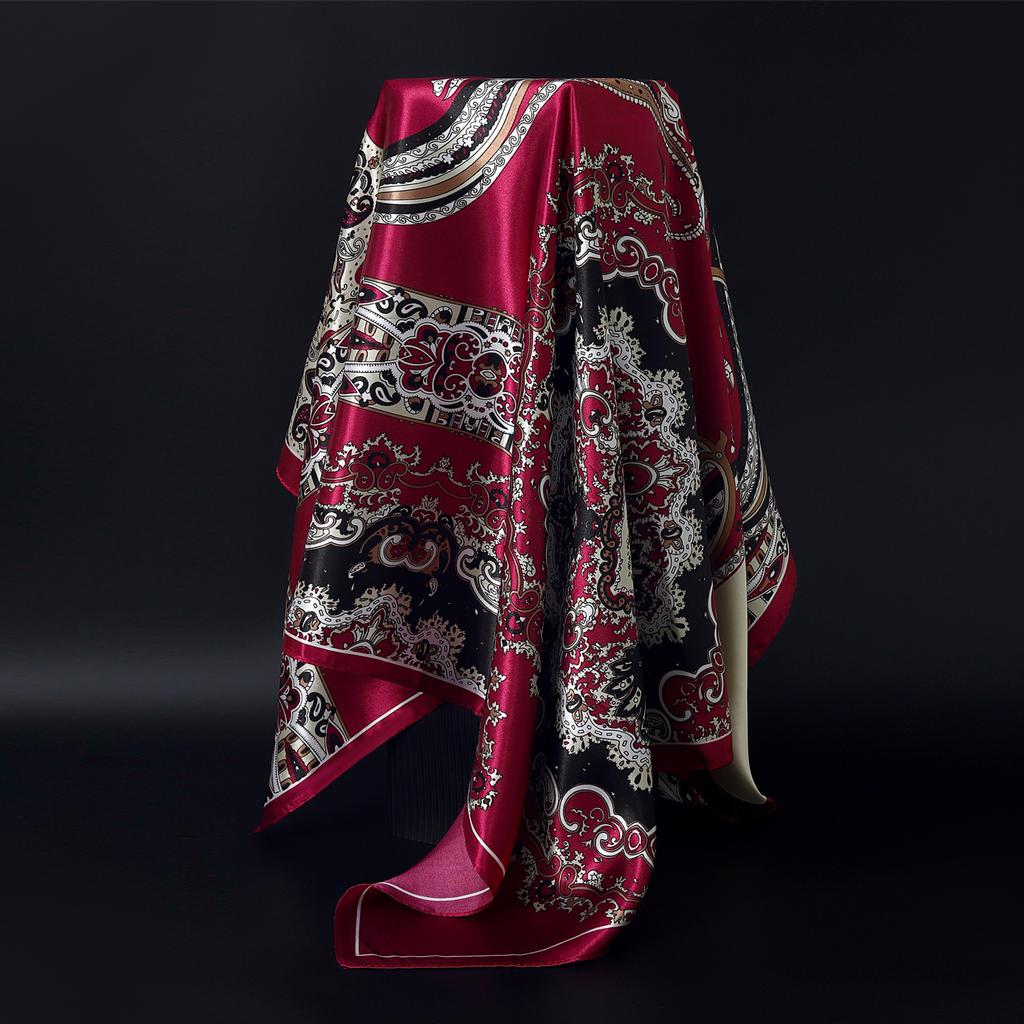 Fashion Square Silk Scarf Women Headband 90*90cm Print Neck Scarfs Office Hair Band Hand Kerchief Female Bandana Headwear