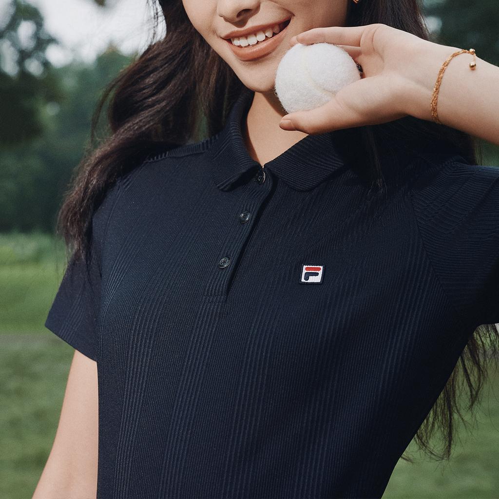 FILA Tennis Fashion Minimalist Sports Casual Versatile Comfortable Short Sleeve Polo Shirt Women tops Deep-Black A11W623123FBK