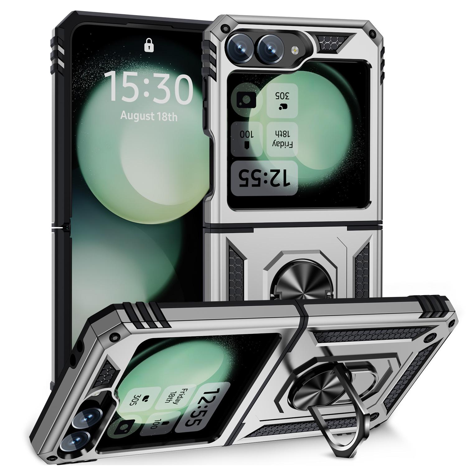 

Магнитный чехол-книжка Samsung Z Flip6/7 Soldier с защитой от падения и подставкой Z Flip6 серебряный