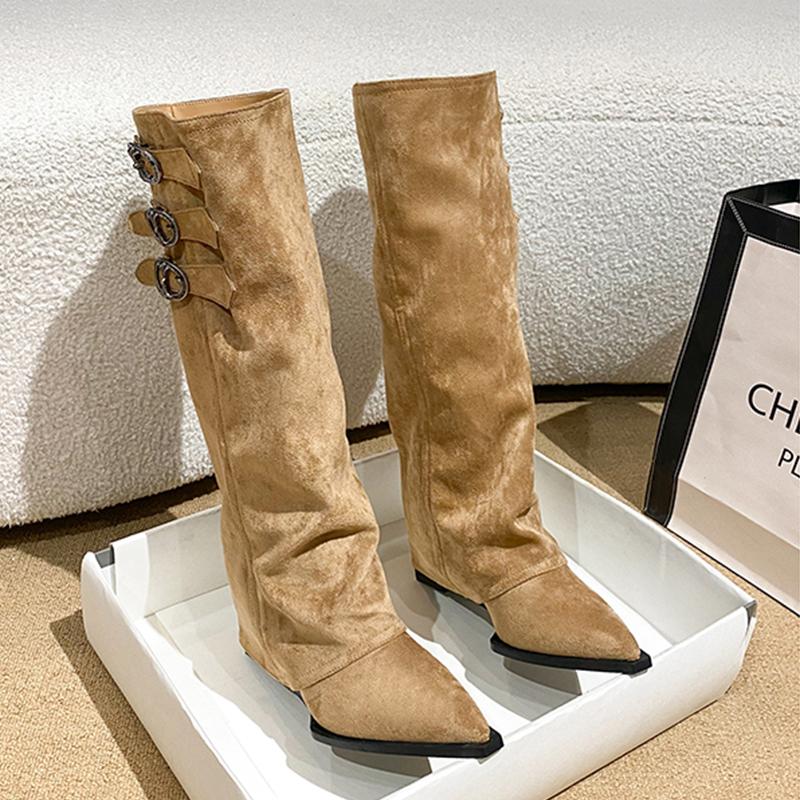 Pointed Toe Skinny Inside Heightened Trouser Boots Women's 2025 Autumn and Winter New Thigh Boots Retro Knee Knight Boots