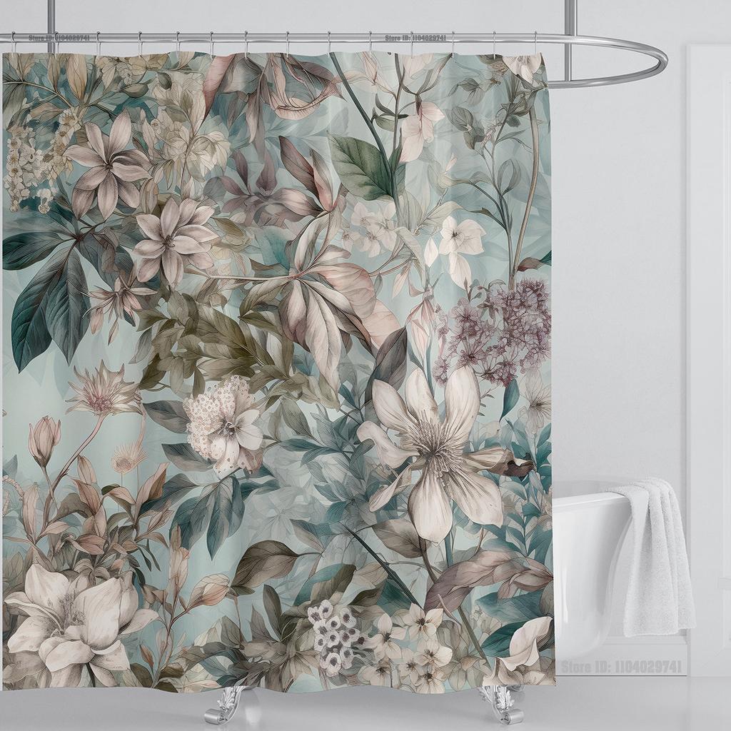 Aquatic Plants Floral Shower Curtain Waterproof Shower Curtain Polyester Fabric 3D Printed Curtain Bathroom Decoration With Hook
