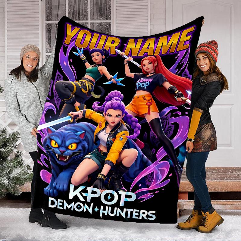 Customiz Name Personality K-Pop Demon Hunters Blanket Soft&Warm Office Bed Travel Lunch Break Blanket,Gift All Seasons