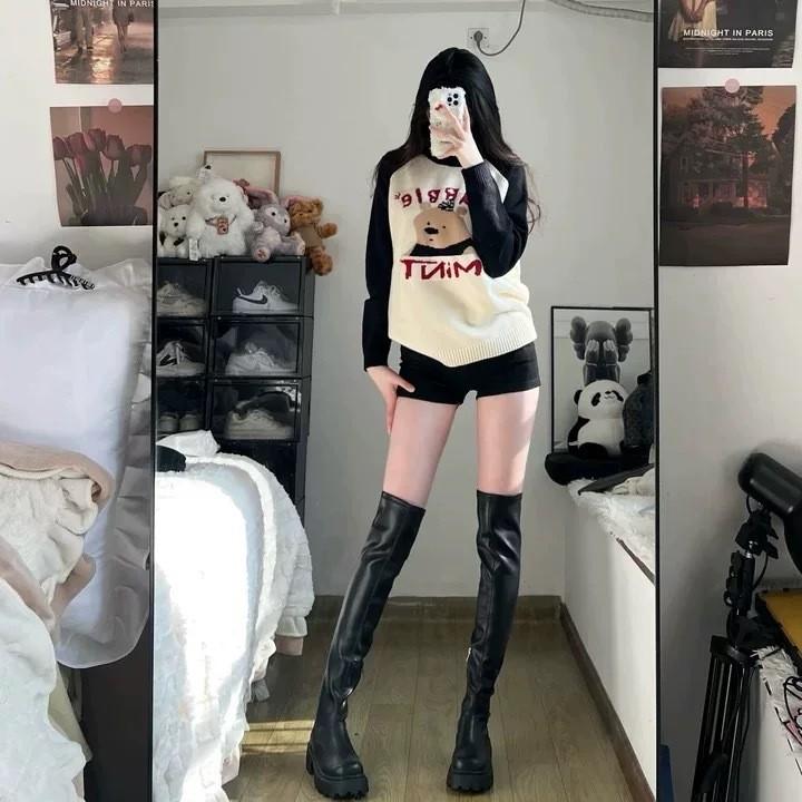 Stretch Over Knee Boots Sexy Spice Girls Thick Heel Leather Tall Boots Women's Winter 2025 Coat Boots