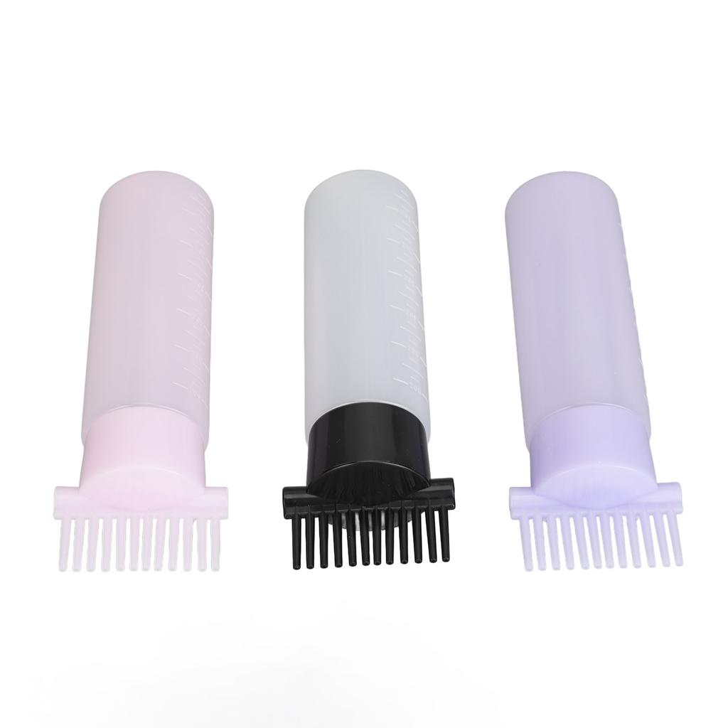 3 Colors Hair Coloring Oiling Bottle Root Comb Applicator Bottle with Graduated Scale for Beauty Salon