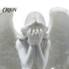 Living Room Angel Decoration 3D Printed Figurine, Small Crouch Tabletop Ornament, Statue White Winged Sculpture for Home Garden Decor Decorative