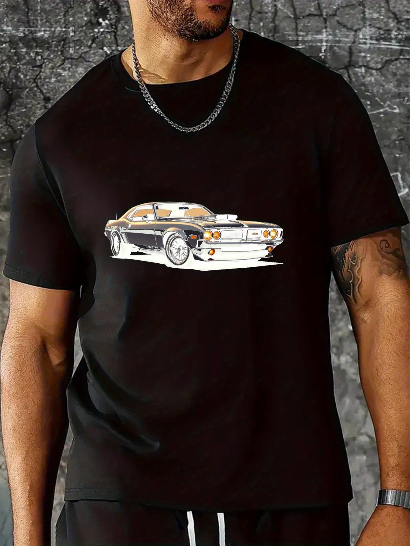

Vintage Muscle Car Graphic T-shirt - Black Retro Automotive Tee - Soft Breathable Cotton Blend Fabric - Stretch Knit Casual Shirt for Gym S