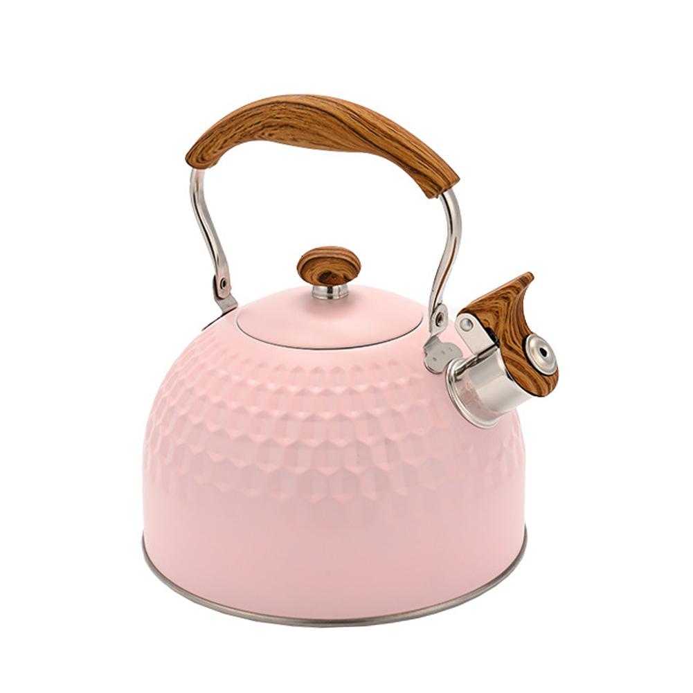 2.5 Quart Whistling Tea Kettle For Stove Top Food-grade Stainless Steel Silicone-coated Wood Handle Spout Cover Fast Heating