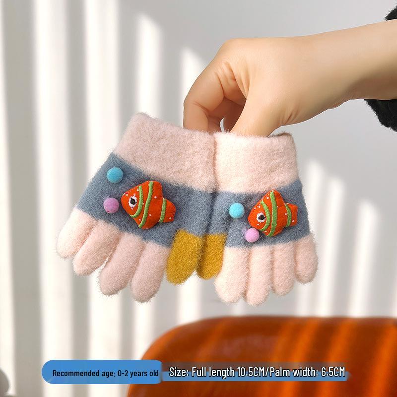 Warm Plush Five-Finger Winter Gloves for Boys and Girls (0-12 Years)