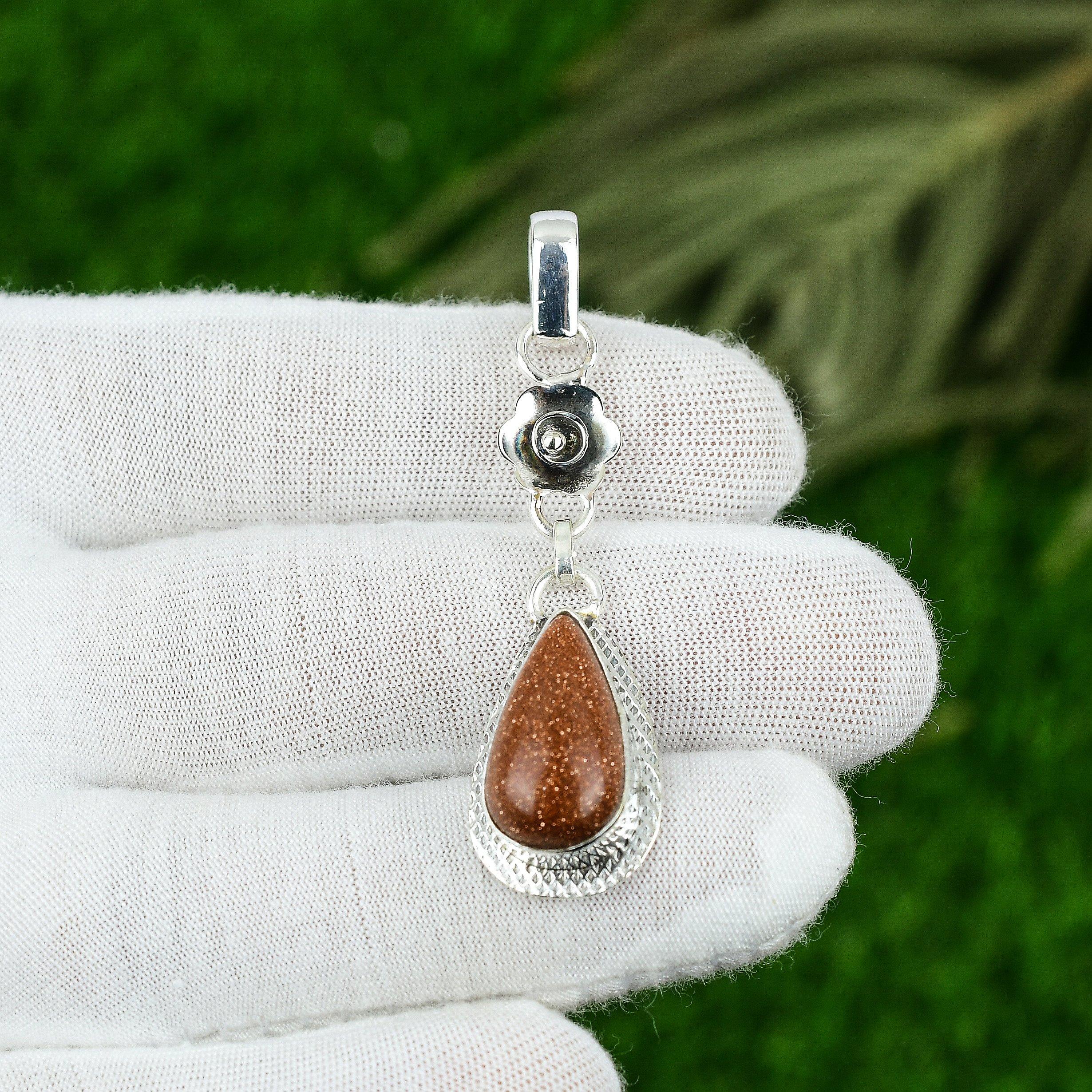 Natural Sun Sitara Gemstone Pendant Orange 925 Sterling Silver Indian Jewelry