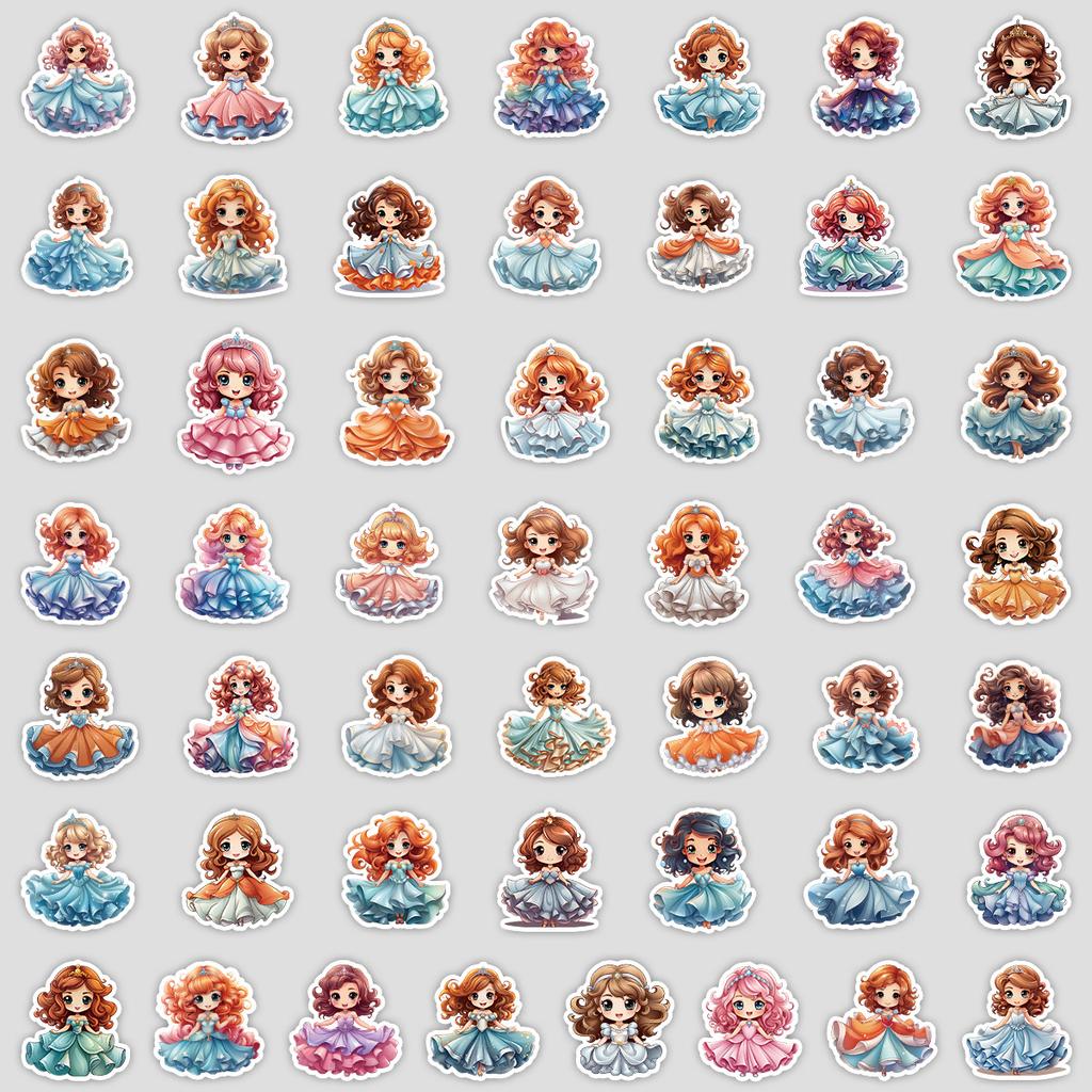 50 Cartoon Princess Series Graffiti Stickers, Cute Style Stationery Stickers, Water Cup and Computer Waterproof Decorative Stickers