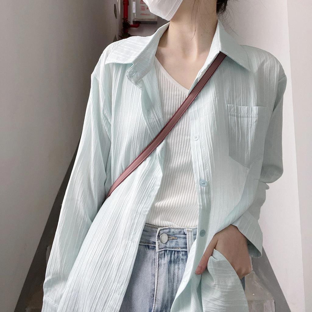 Women's Striped Shirt Chiffon Top Long Sleeved Thin Sun Protection Summer Loose Shirt