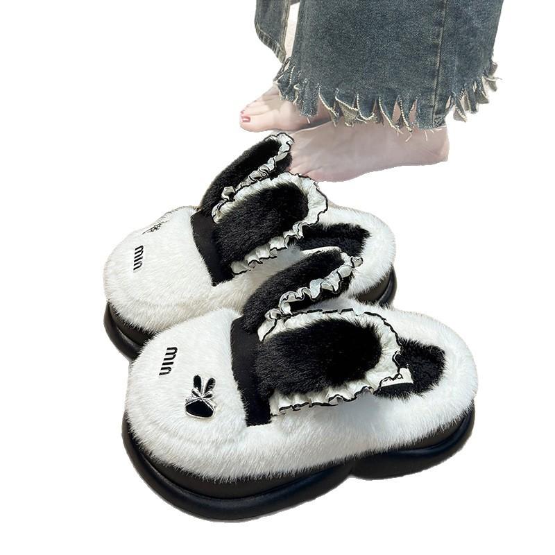 Cotton slippers 2025 new autumn and winter indoor home warmth non-slip thick bottom cotton mop cute rabbit ears