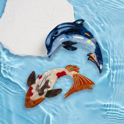 Pinza per capelli da donna Serie Oceano Forma Delfini Balene Clip per capelli in acido acetico Grande