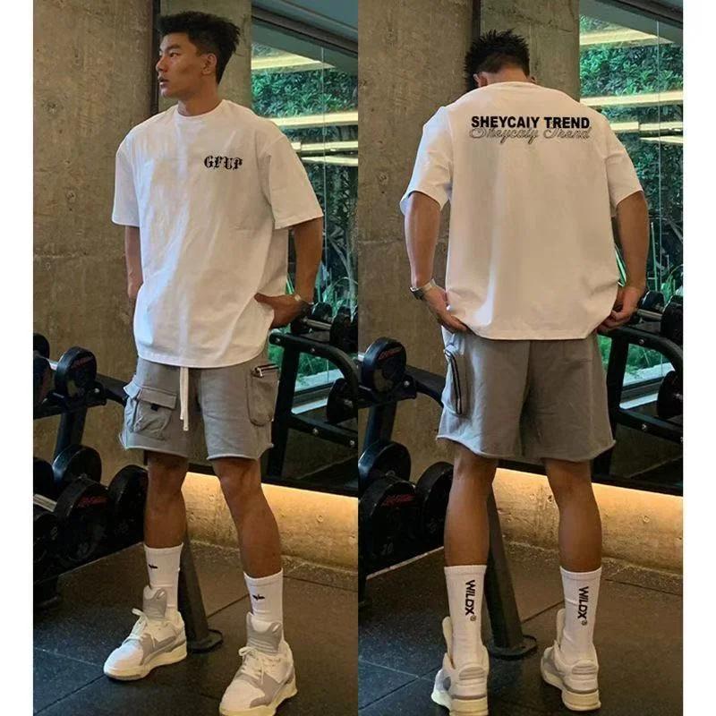 2025 New American Men's Letter Print T-shirt 100% Cotton Short Sleeve Tee Comfort Casual Street Fitness Sport Y2k Top Men Clothe