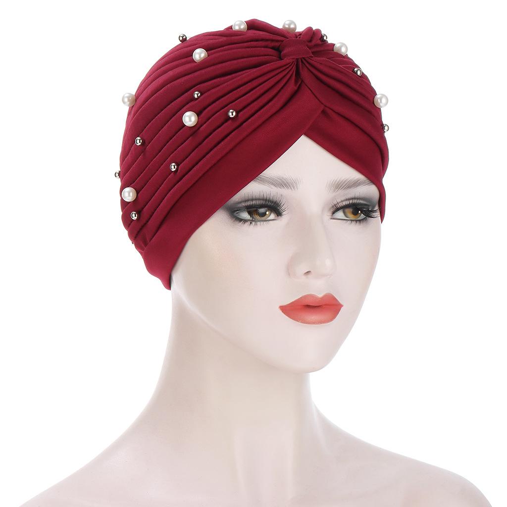 Elegant Pleated Women's Beaded Hijab Hat