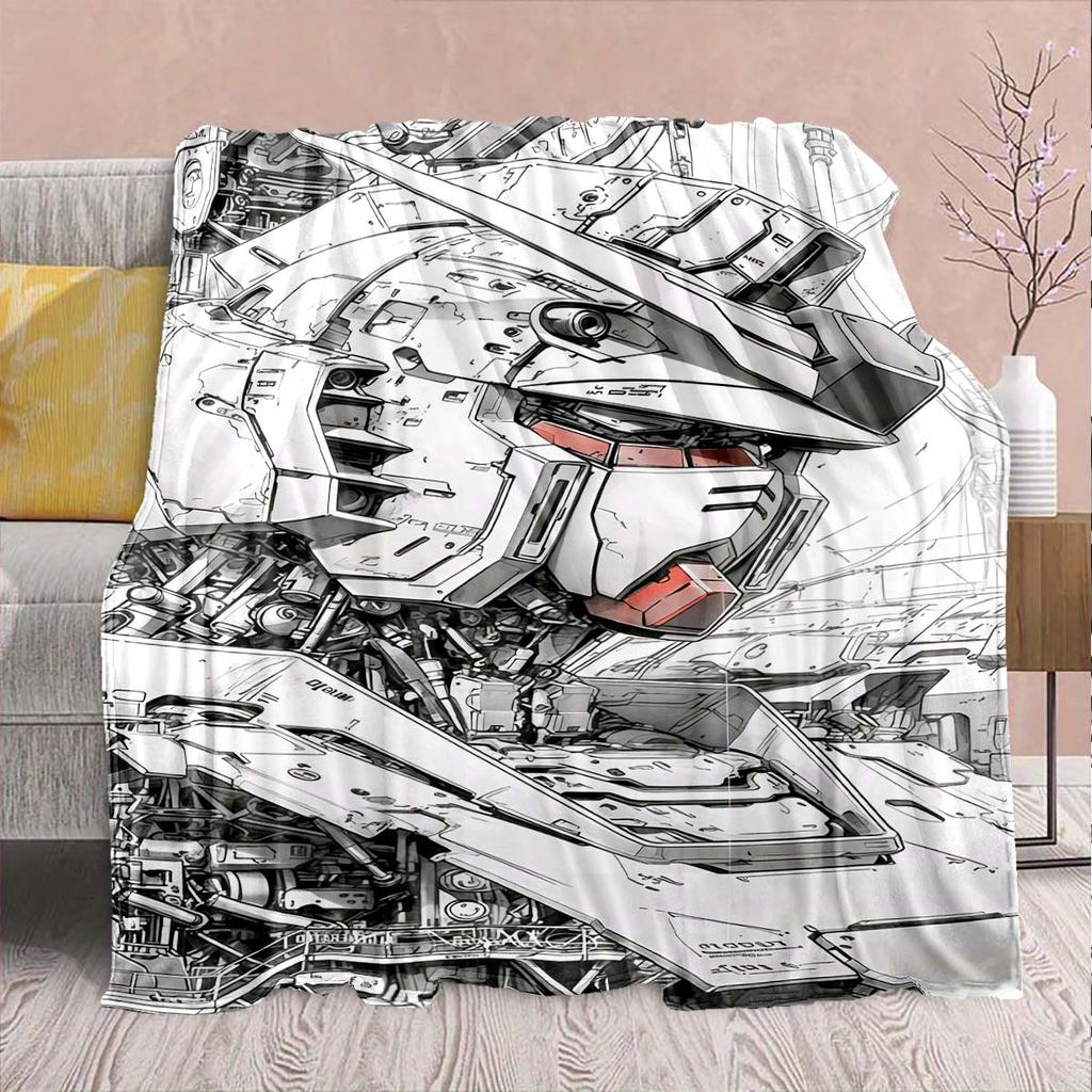 Gundam Anime Flannel Blanket - Soft Warm Perfect for Sofa, Bedding Camping Travel Office Home Decor -QJY