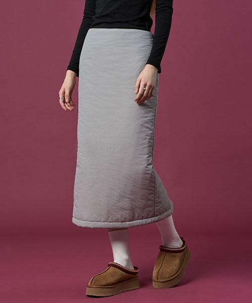 Collet Thick Padded Warm Quilted Plain Long Skirt [Sky Gray]