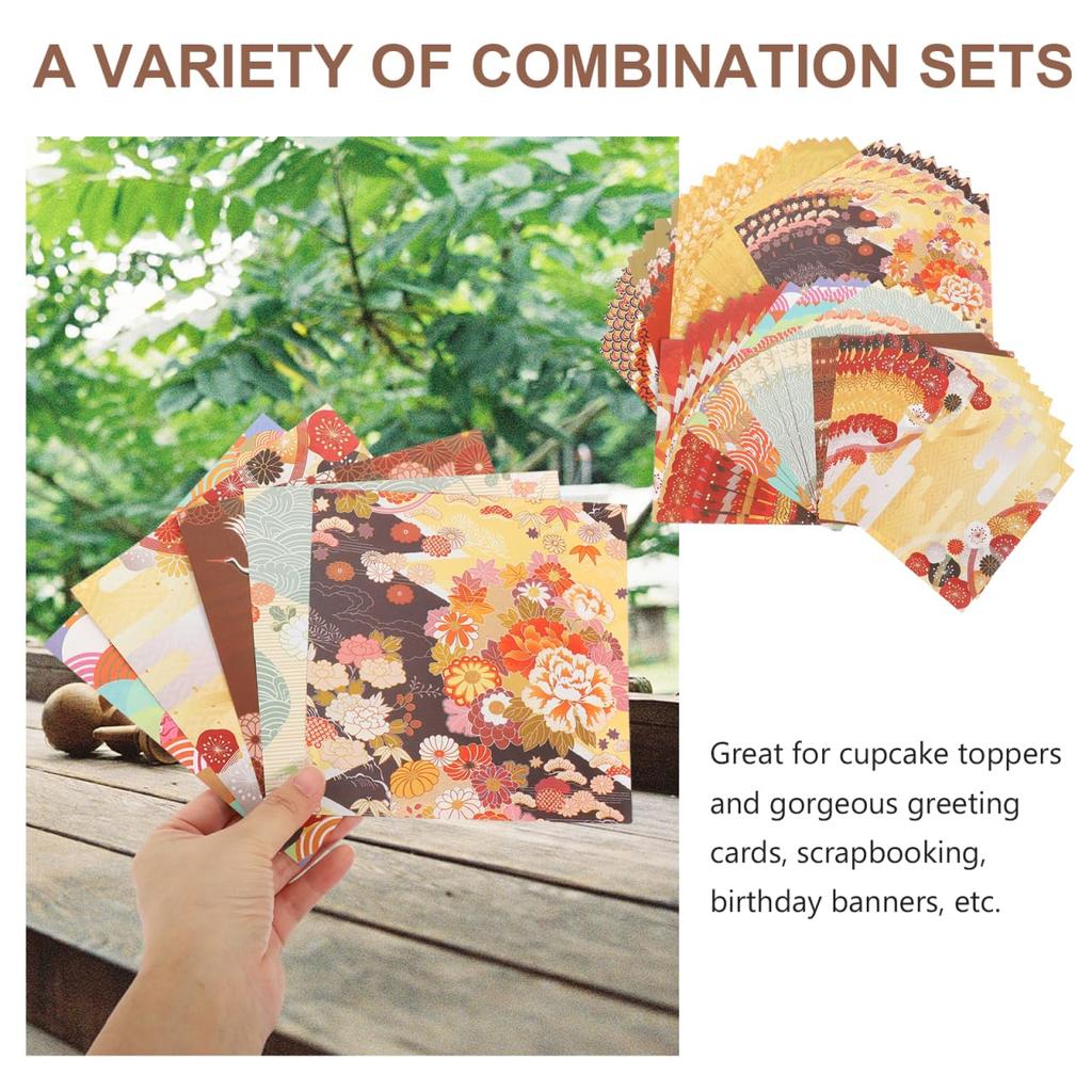 OSALADI Printed Square Origami Japanese Style and Interior 50-Pack Double-Sided Paper, Design, Beginner-Friendly Origami, Craft, Stationery,