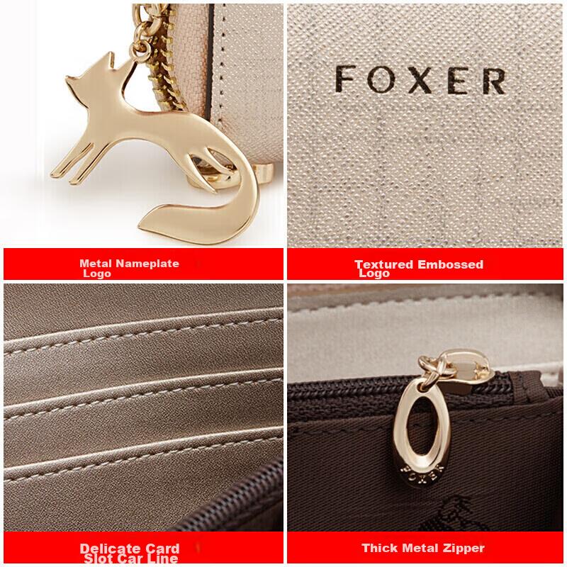 FOXER Women's Leather Wallet, Large Capacity, Long Card Holder, Coin Purse, Gold