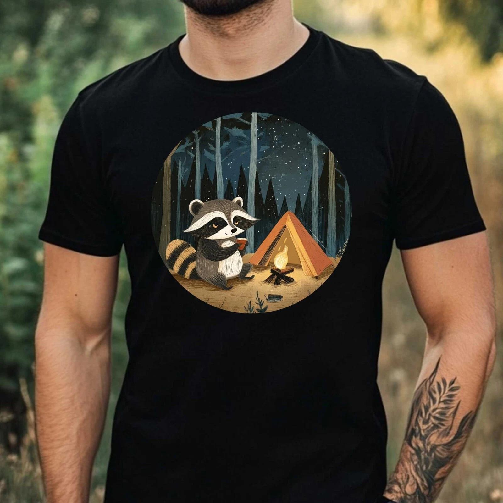 T-Shirt Herren Camping Waschbär Motiv Baumwolle Größe XS bis 5XL M