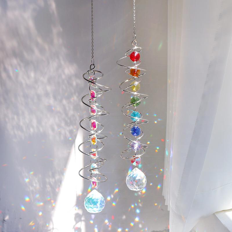 Spiral Wind Spinner Suncatcher Crystal Ball Wind Chimes Rainbow Maker Swivel Hook Garden Decor