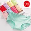 10 ks Dámské kalhotky z čisté bavlny s nízkým pasem - Jednobarevné studentské spodní prádlo
