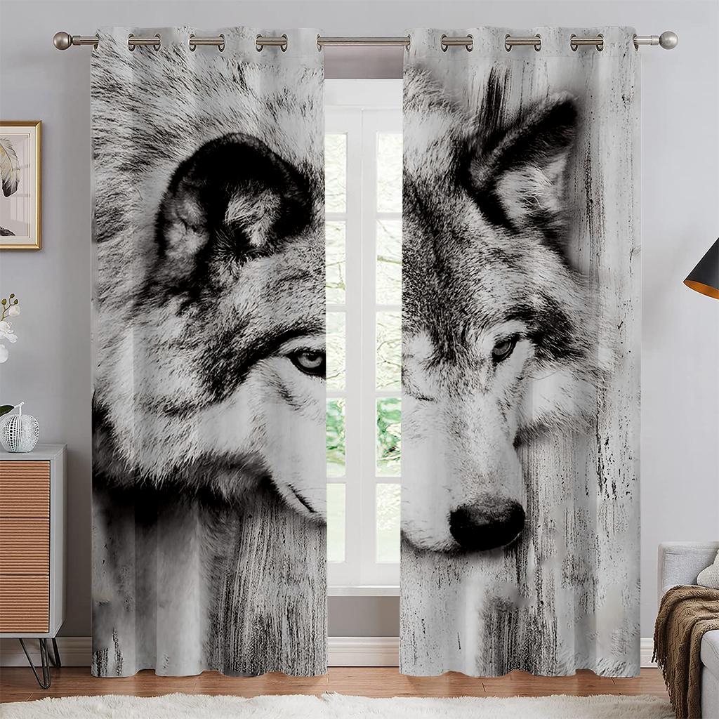 Starry Sky Water Fire Wolf Symmetrical 3d Printing Curtain Bedroom Living Room Study Kitchen Curtain Home Decoration 2PCS