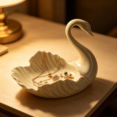 3D-gedruckte Schwan Schmuckschale Schwanenförmige Ohrringe Halskette Ring