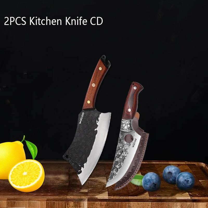 WXCOO Hand Forged Butcher Knife Stainless Steel Boning Knife Cutting Board Set Kitchen Knives Chopping Tools BBQ Meat Cutting