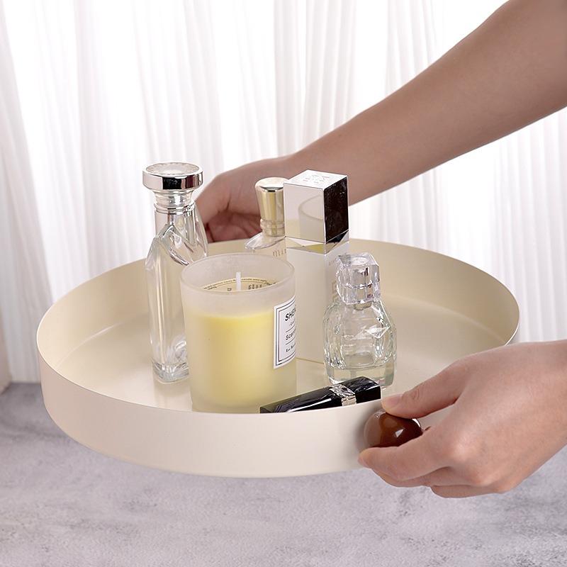 Creative Fruit Plate Metal Round Candy Dish with Handle Oval Table Tray Large Storage Tray for Living Room Snacks Decoration