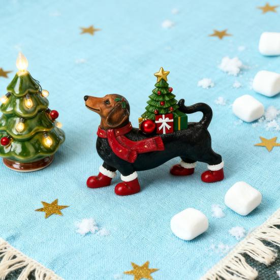 Lighted Dachshund Christmas Decoration Resin Dachshund Ornament with Scarf Boots Light-up Tree Cute Dachshund Figurine for Festive Holiday Table