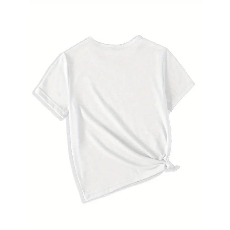 European Sizes Girl's Round Neck Short Sleeve T-Shirt with Cute Hamster Making a Heart Gesture Print, Fashionable Casual Top