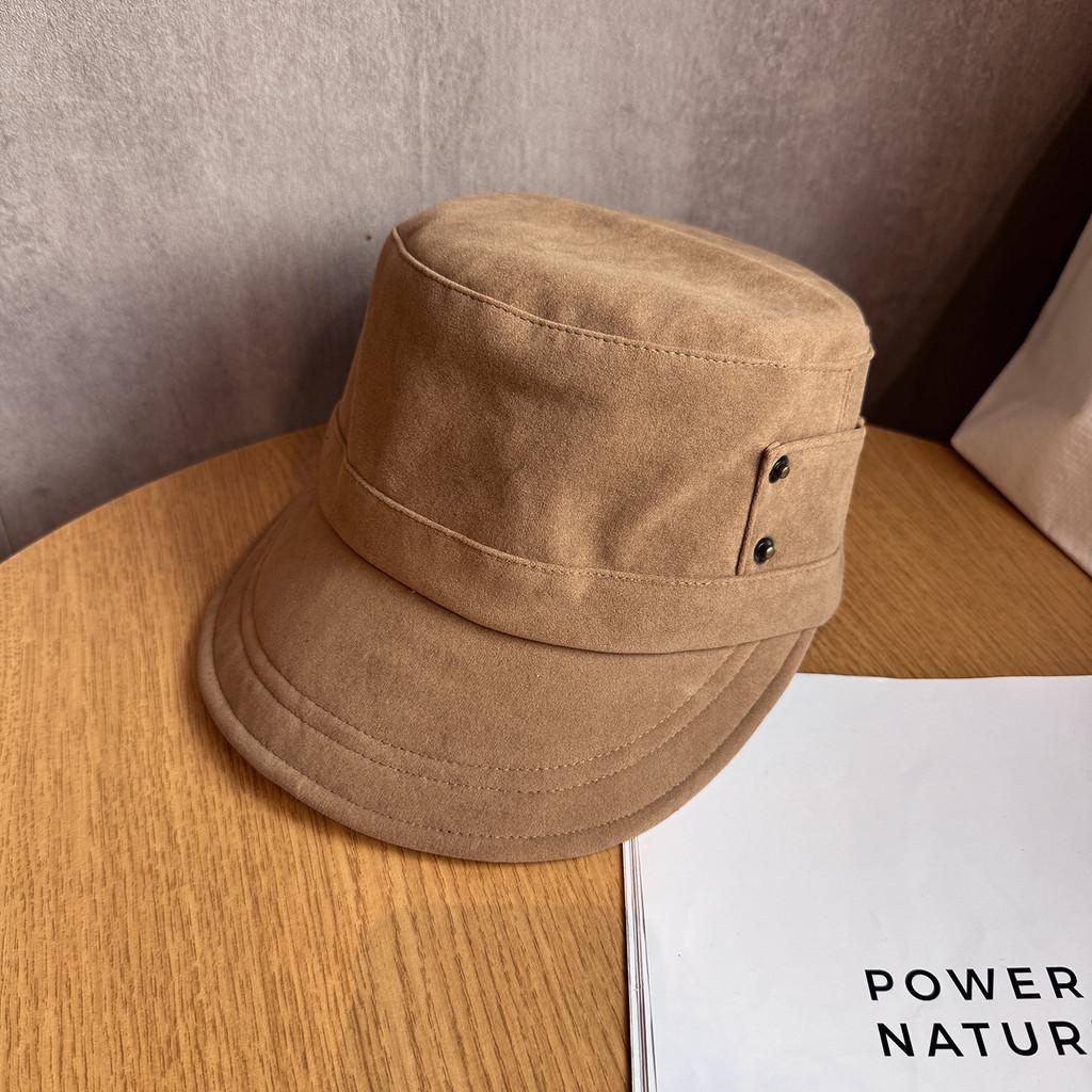 Fashion Solid Color Suede Women Casual Flat Top Hat For Autumn Winter And