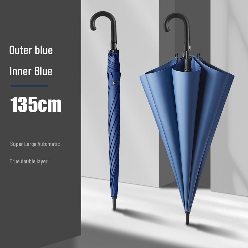 Extra Large Double Layer Automatic Umbrella for Two, Reinforced Long Handle, Stormproof and Sturdy