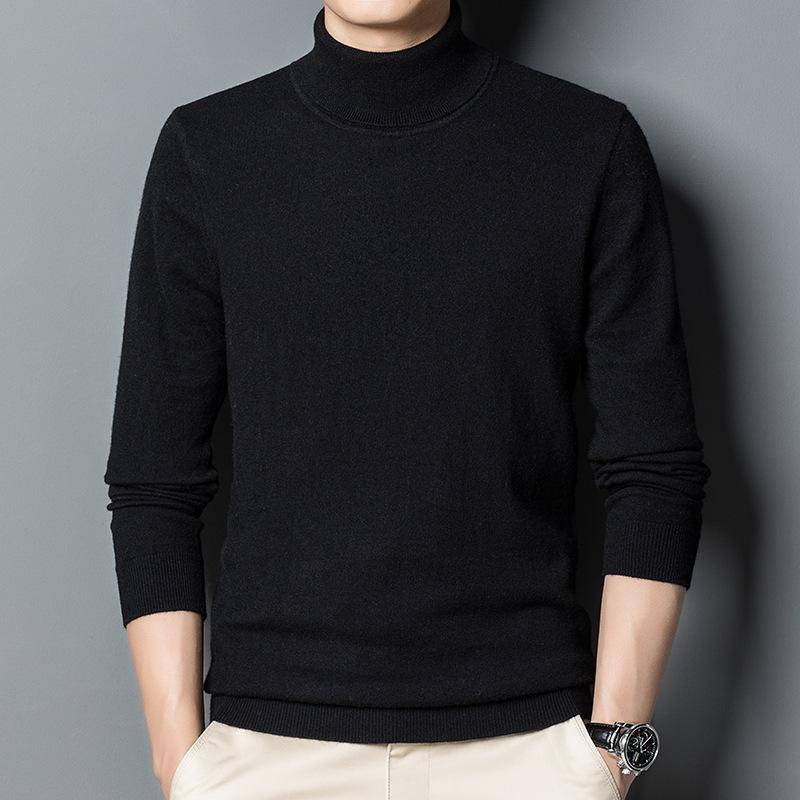 Men's Autumn Winter Wool Knit Sweater, Solid Color Turtleneck Base Layer, Simple Warm Commute Pullover