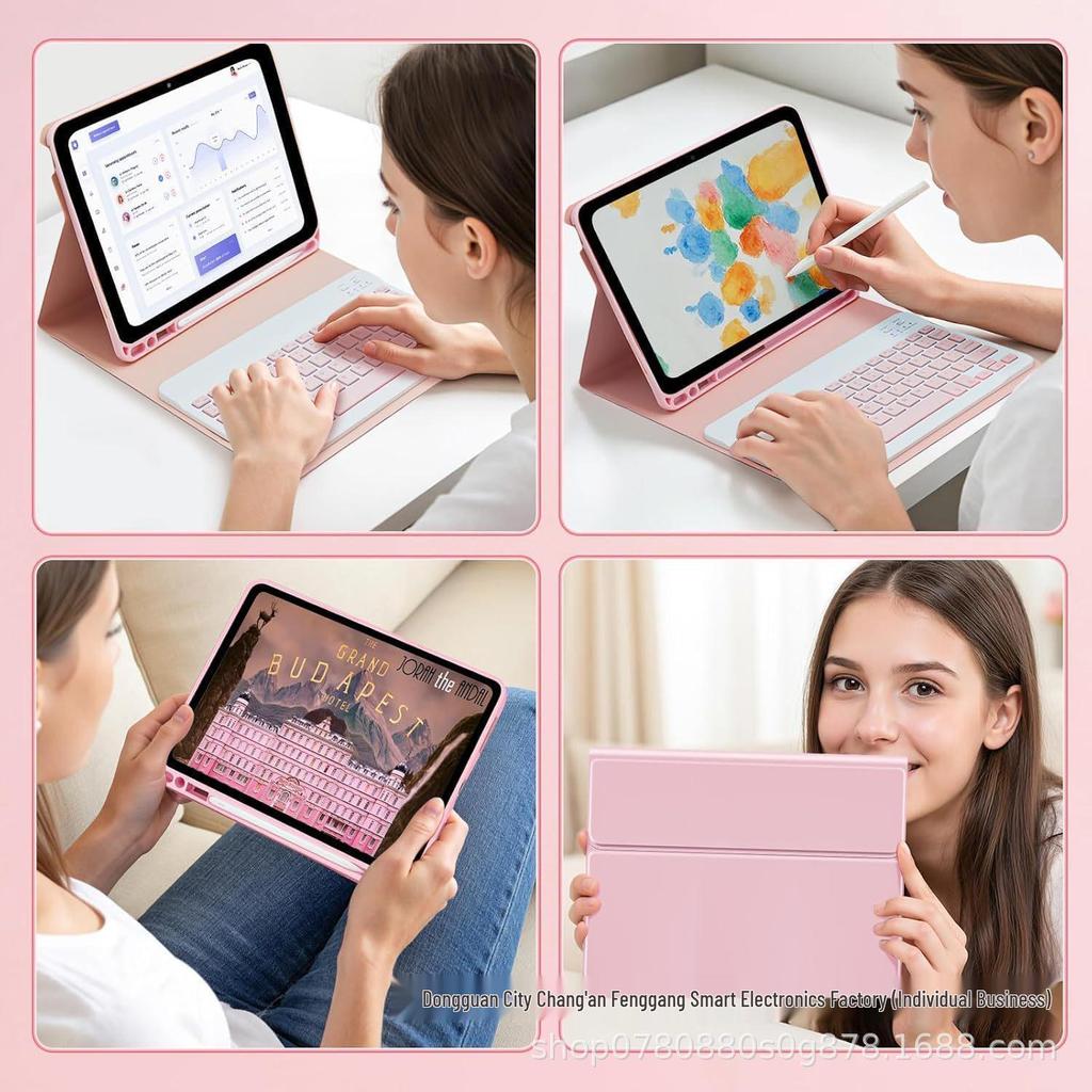 Compatible 2025 Samsung S11 Seven-Color Luminous Bluetooth Keyboard Case for Galaxy SM-X736 Silicone Tablet