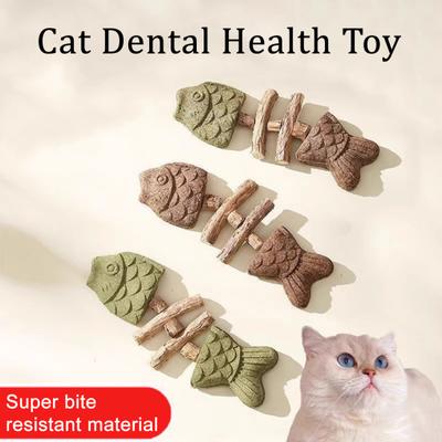 Natural Cat Chew Toy Fishbone Shape Catnip Silvervine Chew Stick Dental Care Teeth Cleaning Stick for Cats Interactive Play Oral Health