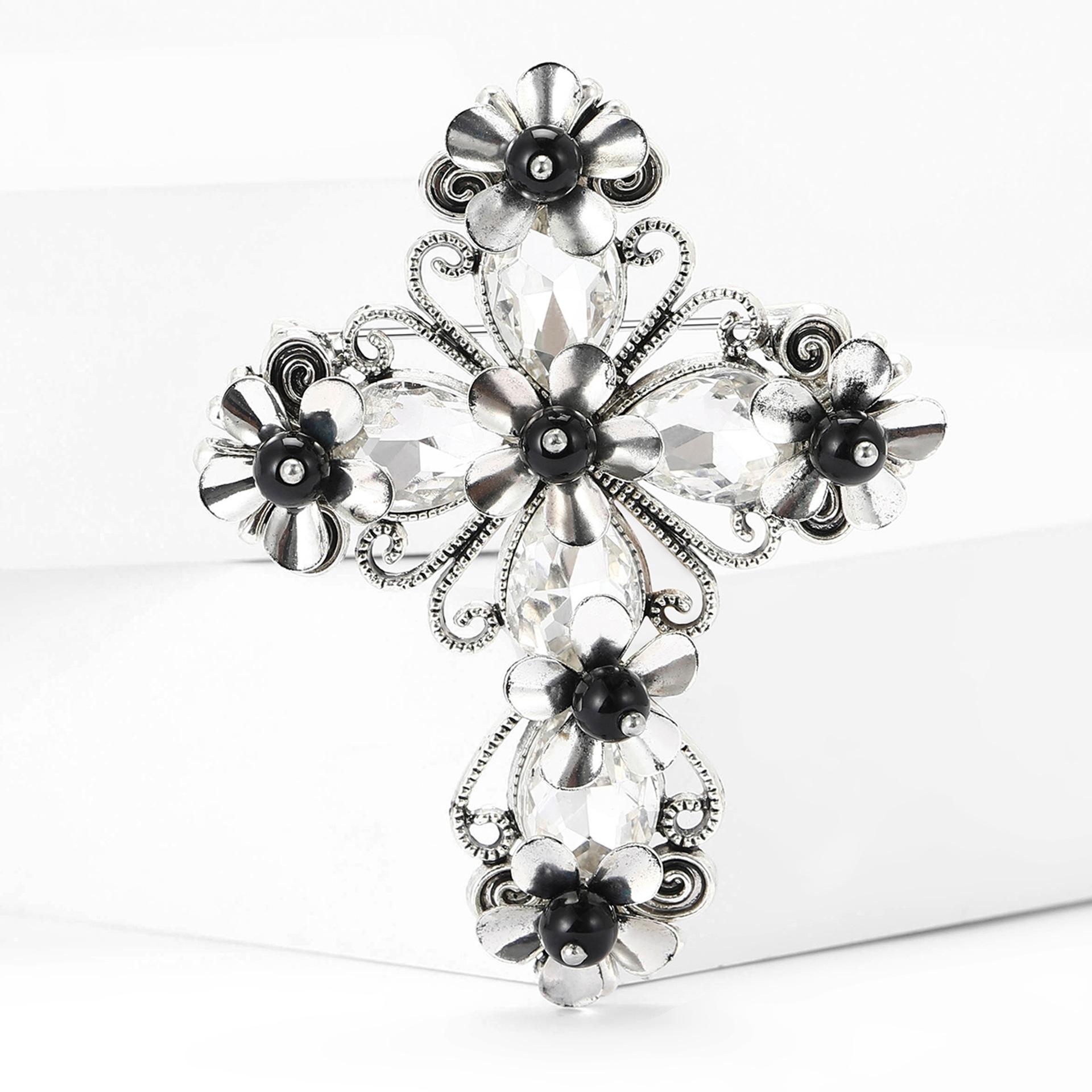 

Модная ретро-брошь-крест из сплава, персонализированная одежда, нагрудный цветок, аксессуары белый