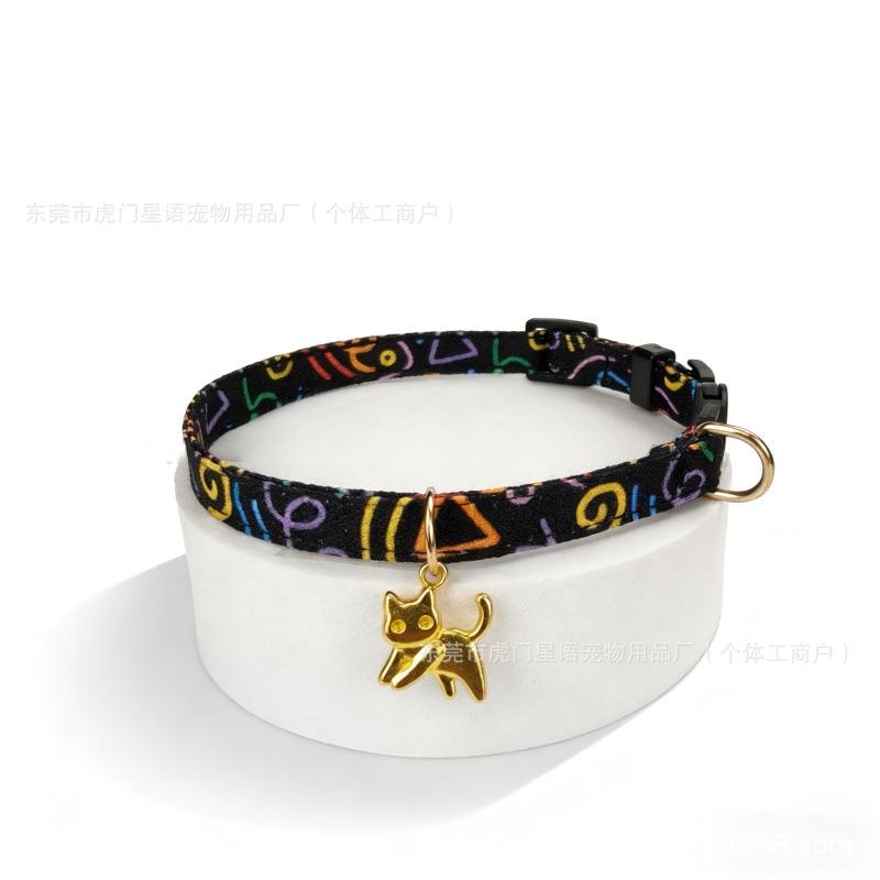 

Graffiti Pattern Cat Collar with Cat Charm чёрный
