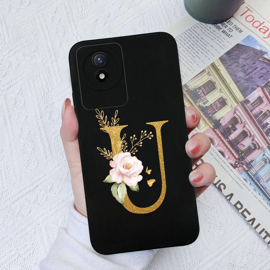 Telefon Fall Für Vivo Y02S Y11 Y12 Y15 Y16 Y17 Y19 Y20 Y21 Y30 4G 5G Luxus Schutzhülle flüssigkeit Weiche Silikon Blume Buchstaben Fundas Für Vivo Stoßstange Coque