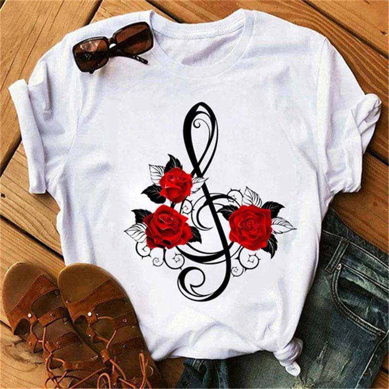 Women's T-shirt Fashion Creative Flower Printed T-shirt Casual T-shirt Short Sleeve Women's T-shirt