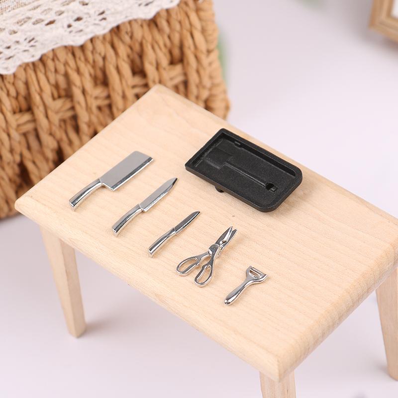 1:12 Dollhouse Kitchen Knife Set Mini Knife Scissor Peeler W/Holder Kitchen Toy