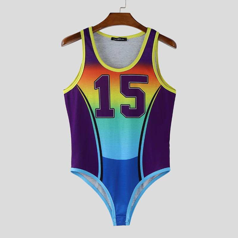 

INCERUN Мужские боди без рукавов с принтом букв, облегающие трусы, комбинезоны, нижнее белье M