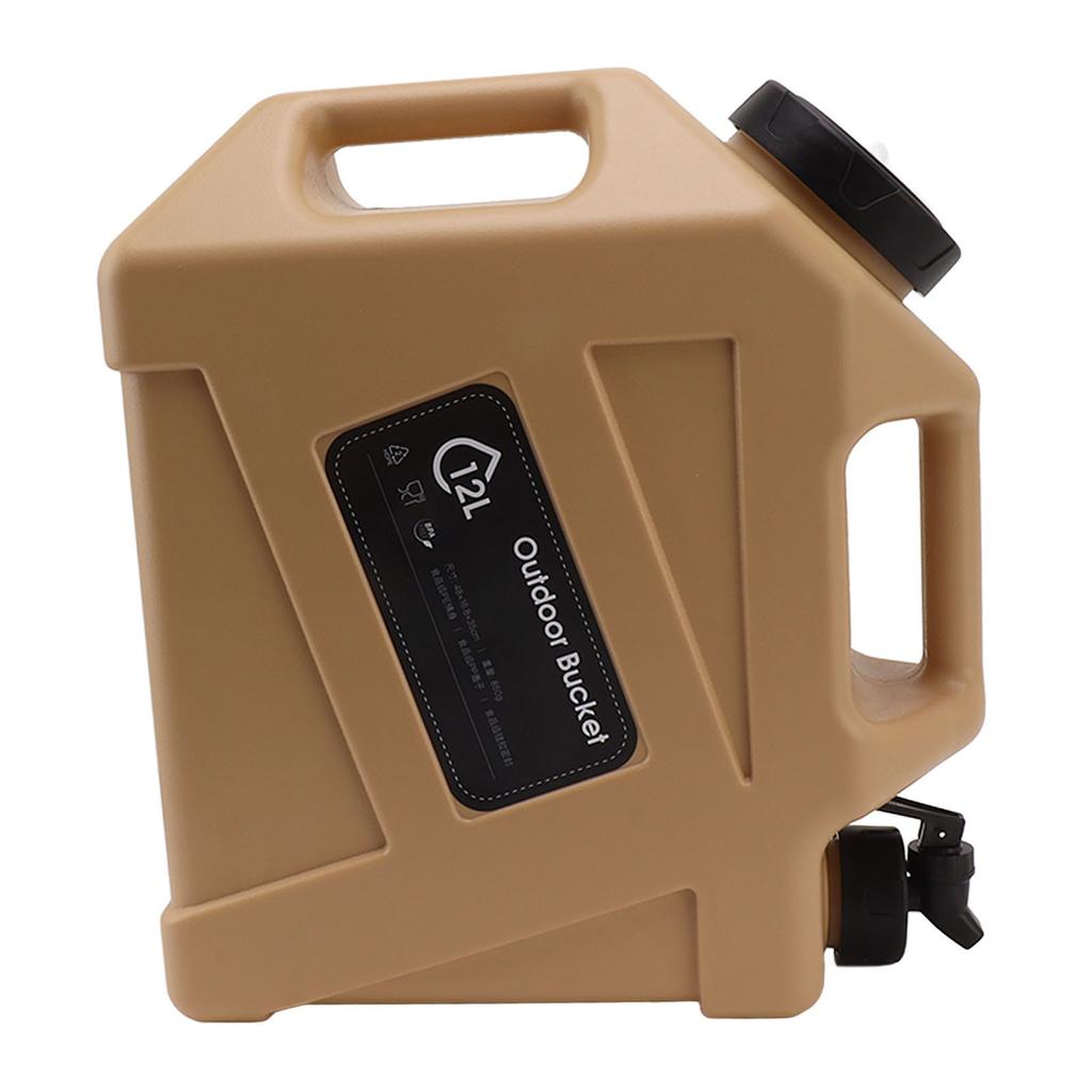Water Container 12L Large Capacity Drinking Water Storage Bucket with Valve for Camping Khaki