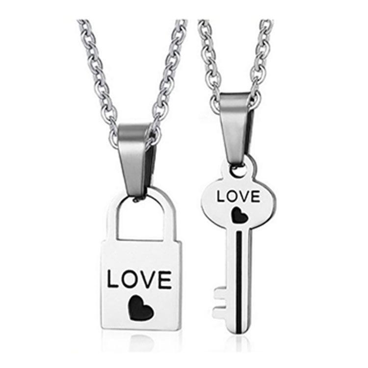 Qixi Festival Valentine's Day Couple Love Lock Key Pendant Necklace