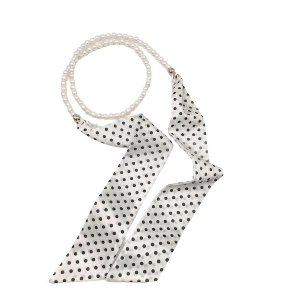 Silk Polka Dot Scarf Necklace Faux Pearl Ribbon Neckband Trendy Choker Daily