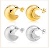 Stainless Steel Open Hoop Earring Women, Crescent Moon Shape Tube Earring Gold Plated Trendy Gift