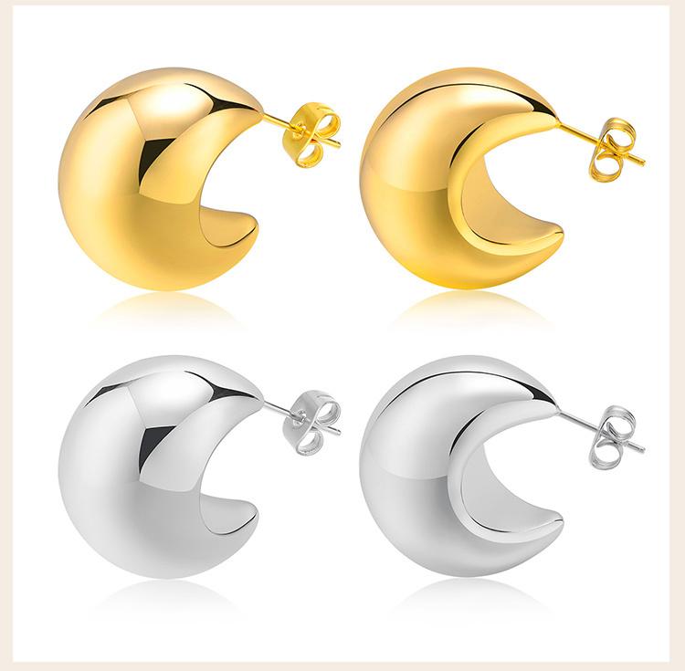 Stainless Steel Open Hoop Earring Women, Crescent Moon Shape Tube Earring Gold Plated Trendy Gift
