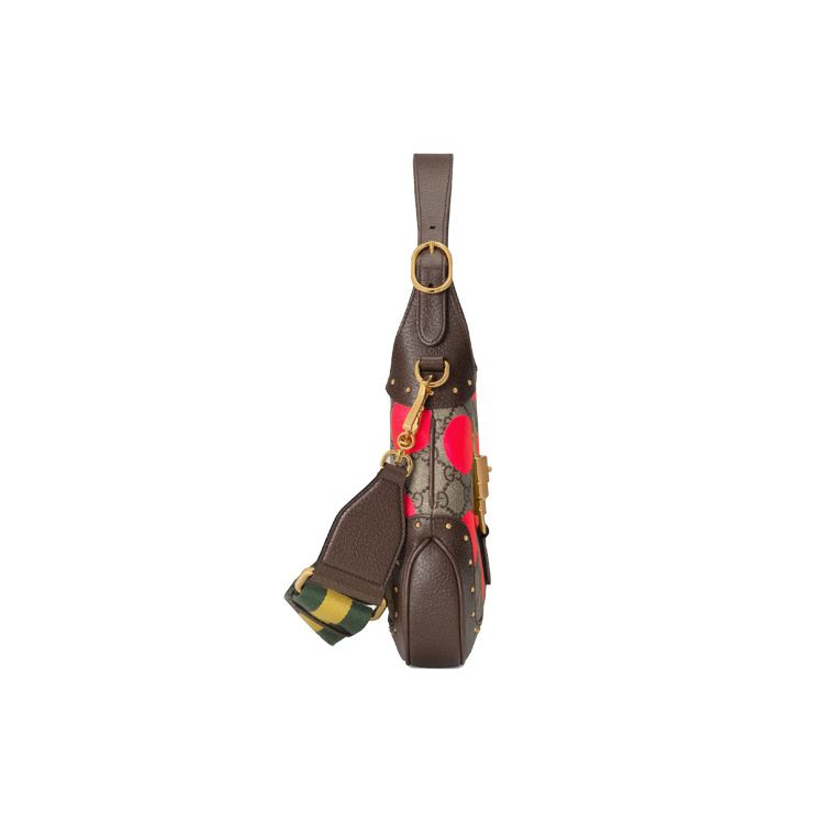 Gucci Jackie 1961 Gold Lock Dot Print Removable Extended Shoulder Strap Canvas And Leather Trim Half Moon Underarm Bag 678843-UQHIG-9885
